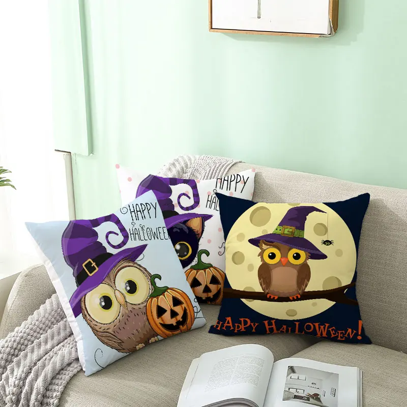 

Home Decor Halloween Pumpkin Owl Decor Polyester Pillowcase Halloween Print Pillowcase 45x45cm funda de almohada