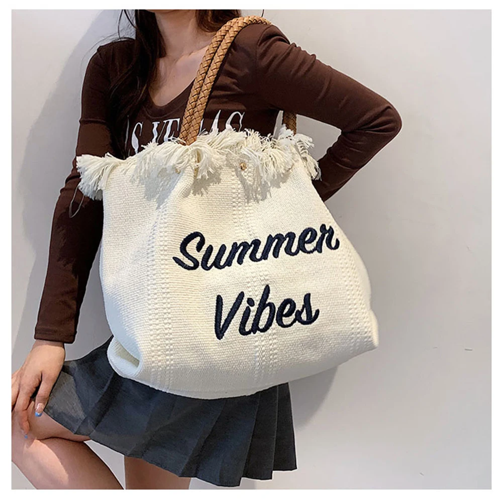 Canvas Tote Bags Embroidery Letters Tassels Women Fashion Class Daily Shopping Shoulder Bags Large Capacity Designer Handbags
Canvas Tote Bags Embroidery Letters Tassels Women Fashion Class Daily Shopping Shoulder Bags Large Capacity Designer Handbags