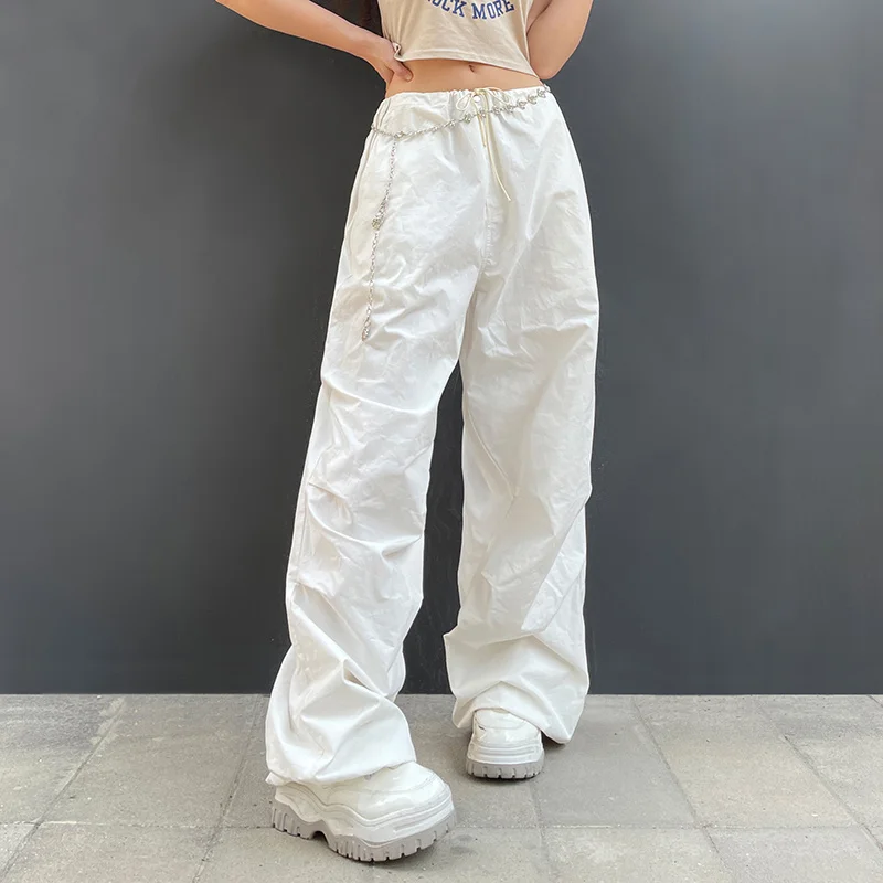 Female Cargo Trousers Solid Drawstring Elastic Waist Loose Wide Leg Long Pants with Side Pockets Women Y2K Streetwear Bottoms
Female Cargo Trousers Solid Drawstring Elastic Waist Loose Wide Leg Long Pants with Side Pockets Women Y2K Streetwear Bottoms
