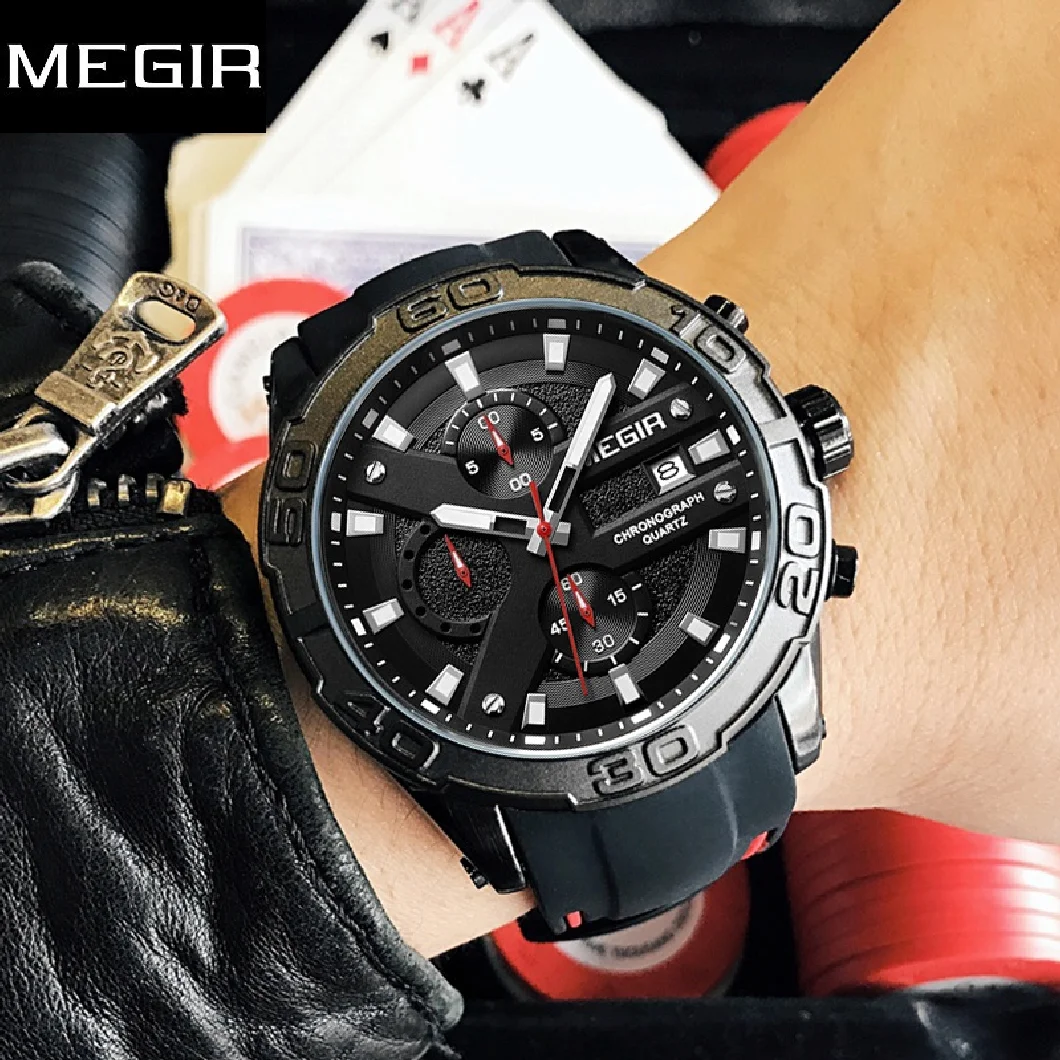 

Часы MEGIR Мужские кварцевые с хронографом, спортивные армейские, в стиле милитари, с силиконовым ремешком, 2055