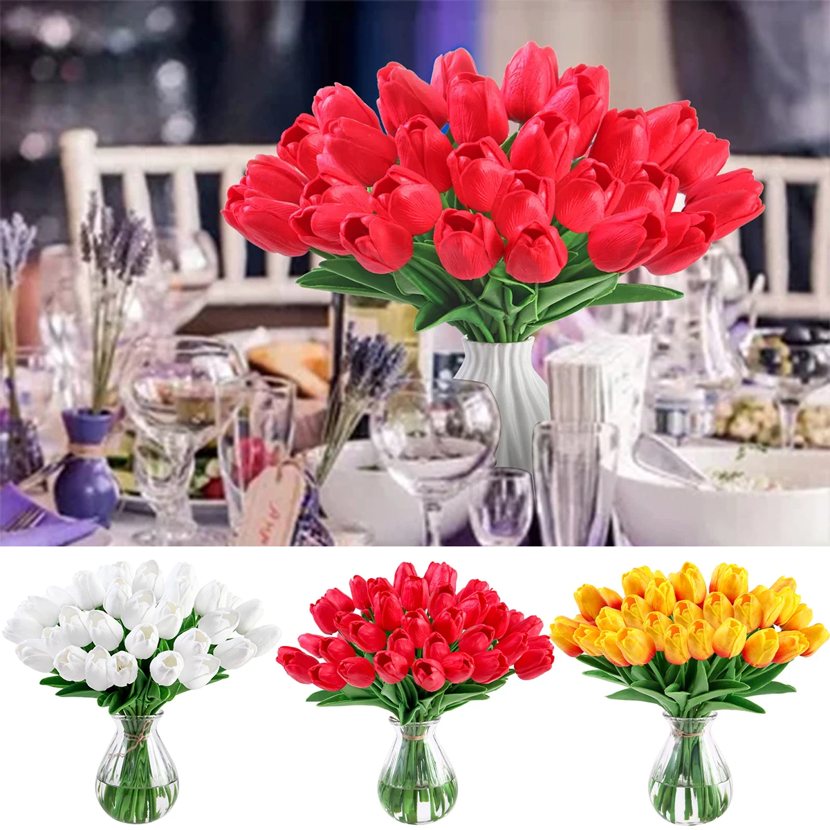 

Искусственные тюльпаны 20 шт., искусственные цветы тюльпанов, Реалистичная имитация цветов тюльпанов, Декоративный букет из искусственных т...