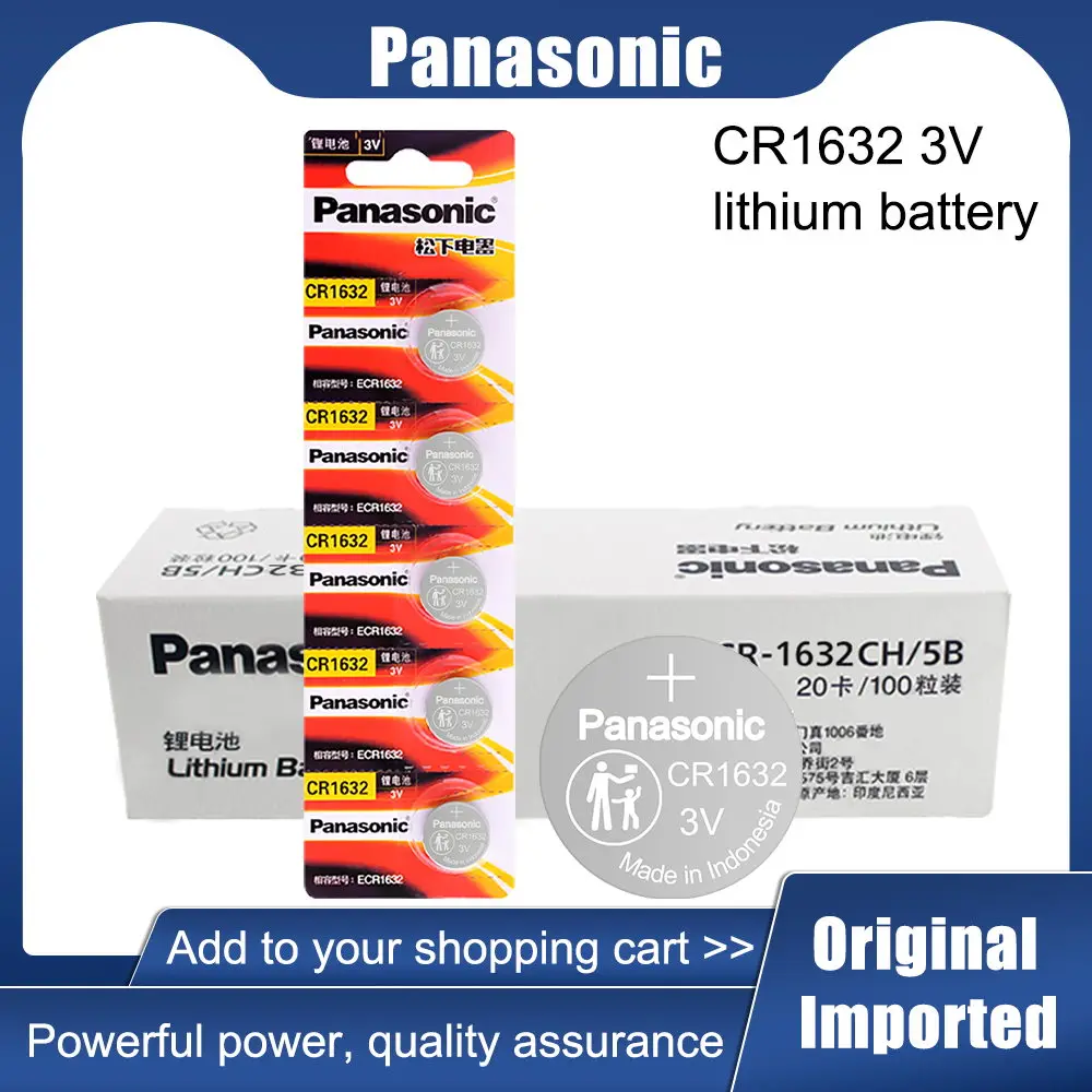 Оригинальный литиевый аккумулятор Panasonic CR1632 1632 ECR1632 DL1632 BR1632 3 в для часов, часов, пультов дистанционного управления 
Оригинальный литиевый аккумулятор Panasonic CR1632 1632 ECR1632 DL1632 BR1632 3 в для часов, часов, пультов дистанционного управления