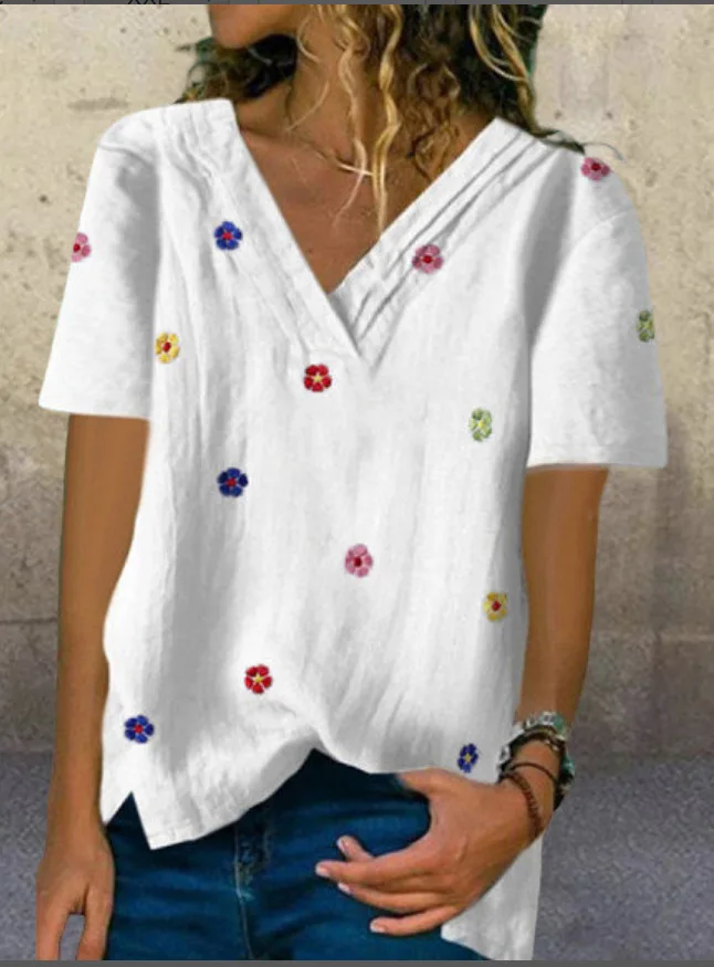 2022 Summer New Women's Top Printing Fashion V-Neck Short Sleeve Shirt Women
2022 Summer New Women's Top Printing Fashion V-Neck Short Sleeve Shirt Women
