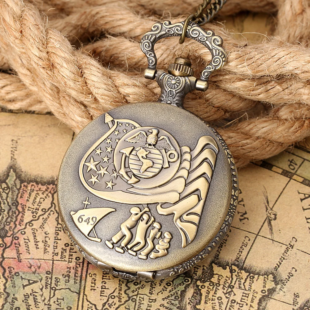 

Embossed Eagle Design Pocket Watch United States Navy 649 Quartz Pendant Clock Sweater Necklace Gifts for Army reloj de bolsillo