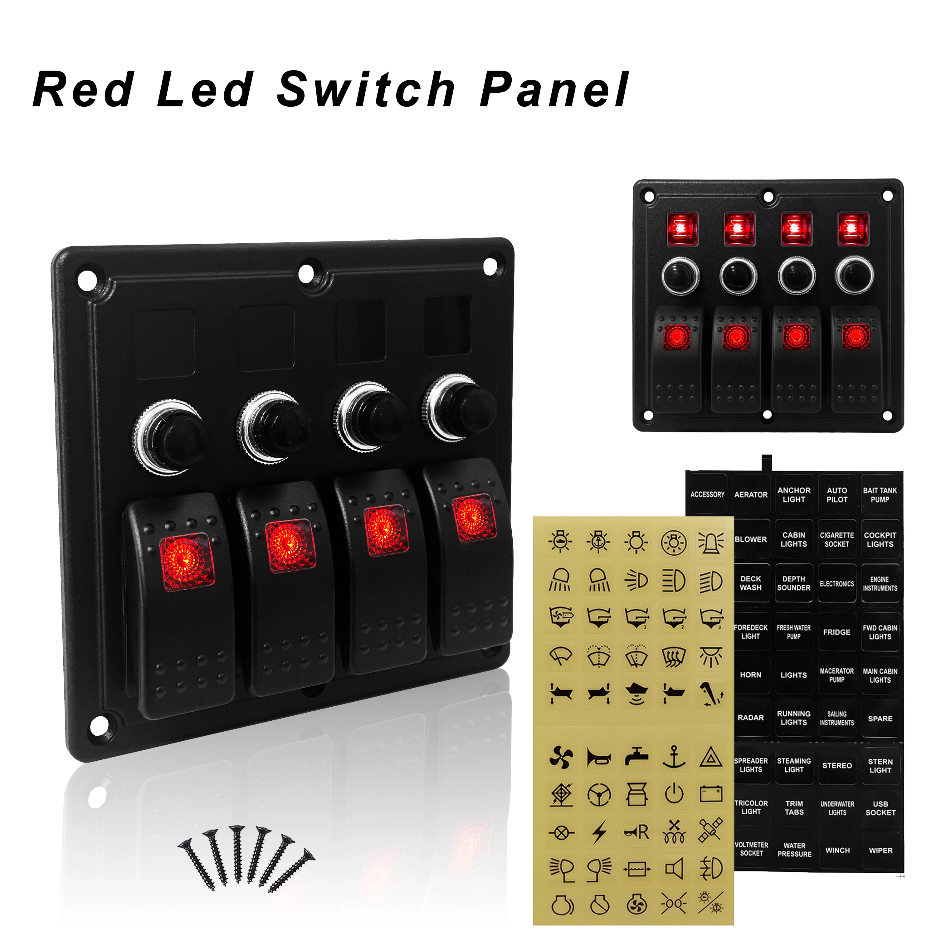 12V 4 Gang Marine Splashproof Rocker Switch Circuit Breakers Panel Red Led Waterproof IP68 for Car Boat Caravan RV Accessories
12V 4 Gang Marine Splashproof Rocker Switch Circuit Breakers Panel Red Led Waterproof IP68 for Car Boat Caravan RV Accessories