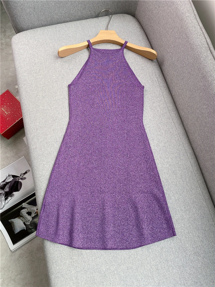 Round Neck Sleeveless Suspender Dress 2023 Summer New French Fashion Purple Bright Knitted Sexy Slim Suspender Dress
Round Neck Sleeveless Suspender Dress 2023 Summer New French Fashion Purple Bright Knitted Sexy Slim Suspender Dress