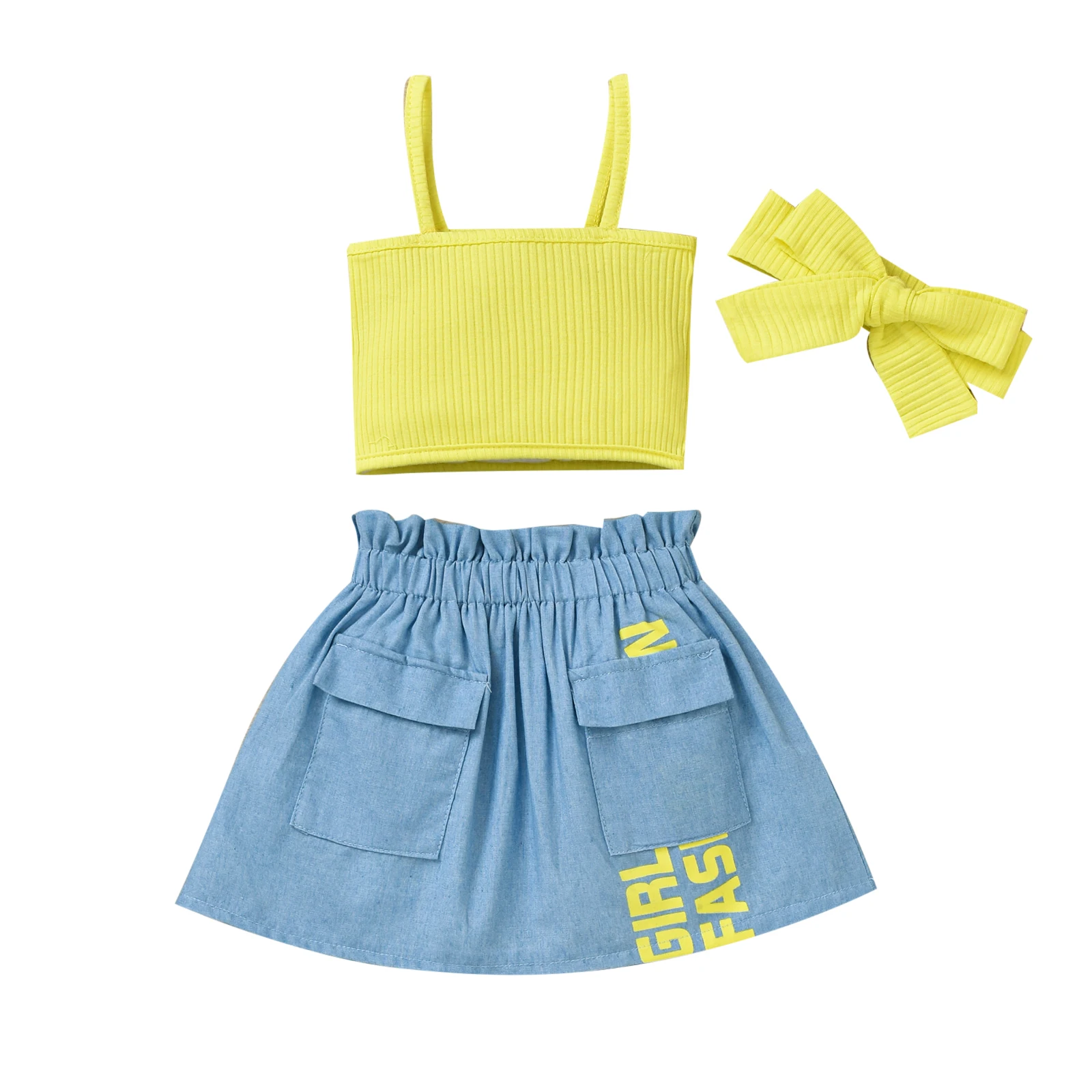 Newborn Baby Girls Clothing Three-Piece Summer Outfits Solid Color Crop Tops Letters Denim Skirts Pure Color Bowknot Headband
Newborn Baby Girls Clothing Three-Piece Summer Outfits Solid Color Crop Tops Letters Denim Skirts Pure Color Bowknot Headband