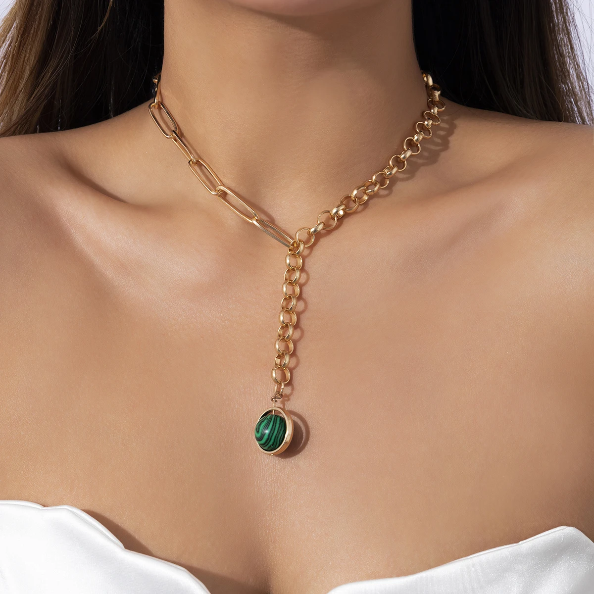 IngeSight.Z Vintage Green Striped Stone Pendant Necklace for Women Punk Gold Color Metal Long Chain Necklace Jewelry Gift
IngeSight.Z Vintage Green Striped Stone Pendant Necklace for Women Punk Gold Color Metal Long Chain Necklace Jewelry Gift