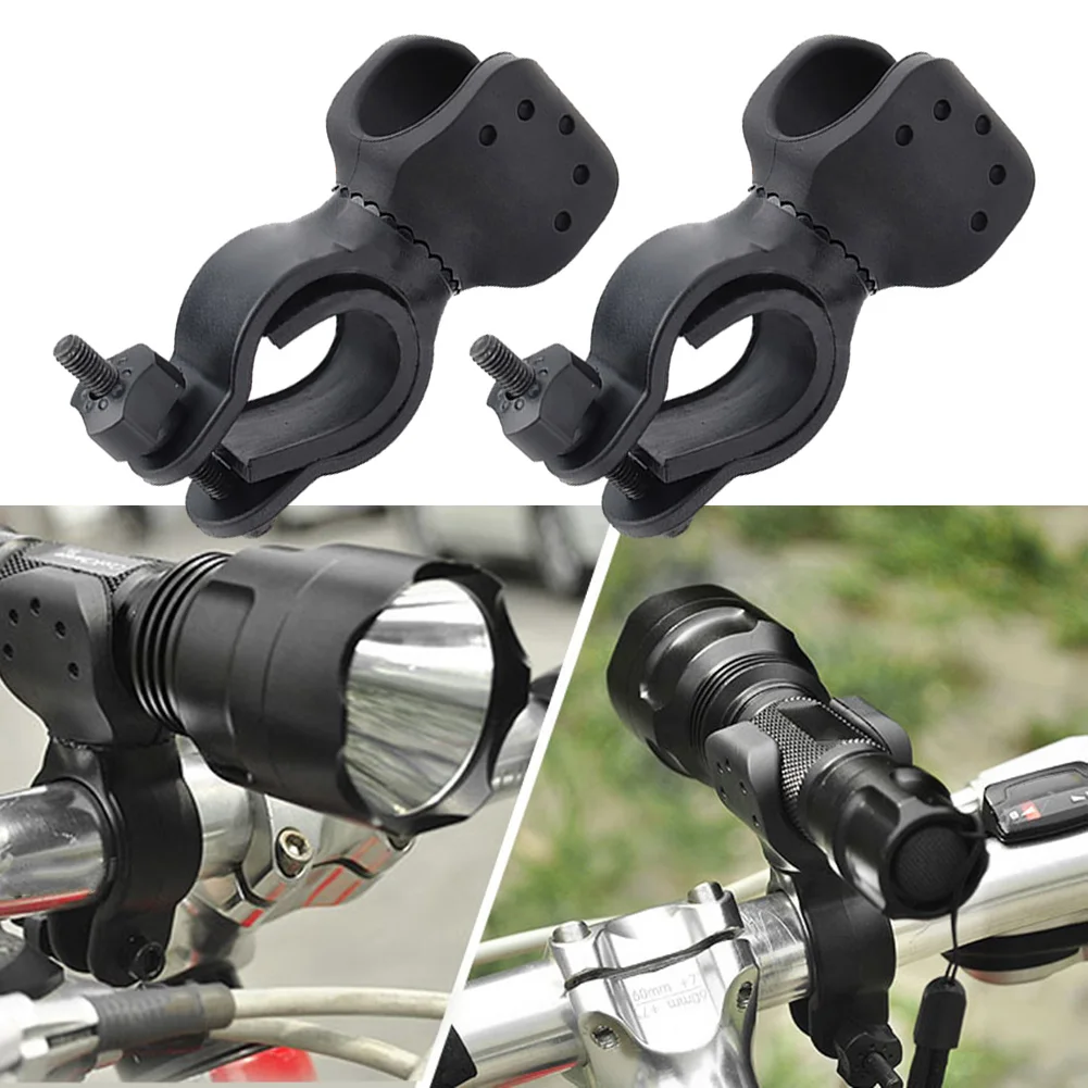 

2pcs Bicycle 360 Light Frame Flashlight Clip Non-slip U-shaped Free Rotation Fixed Clips Rubber Bike Torch Holder Lights Stands