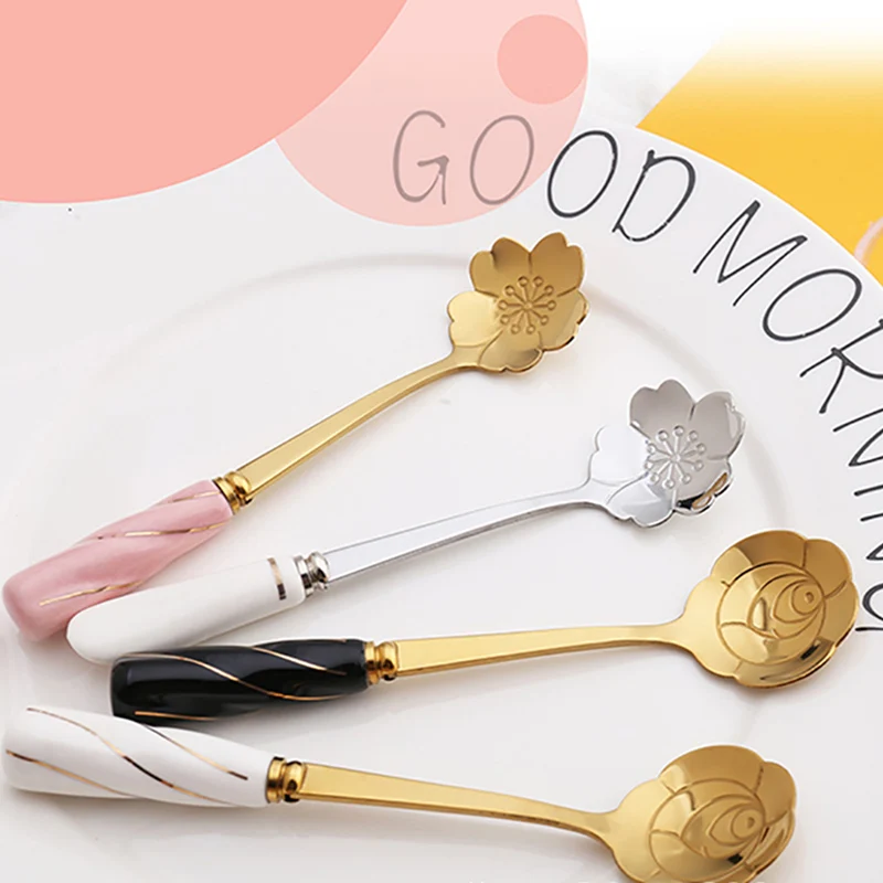 1 Pcs Stainless Steel Flower Spoon Ceramic Handle Coffee Tea Spoon Ice Cream Dessert Cake Spoons Exquisite Beautiful Elegant
1 Pcs Stainless Steel Flower Spoon Ceramic Handle Coffee Tea Spoon Ice Cream Dessert Cake Spoons Exquisite Beautiful Elegant