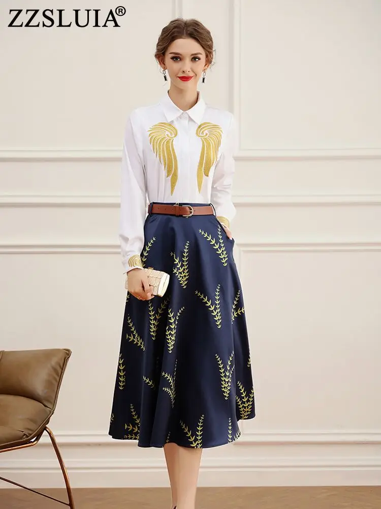 ZZSLUIA Elegant Skirts Suits For Women Heavy Embroidery Designer Blouses Shirts+Midi Skirt Twinset Fashion Outfit Female Clothes
ZZSLUIA Elegant Skirts Suits For Women Heavy Embroidery Designer Blouses Shirts+Midi Skirt Twinset Fashion Outfit Female Clothes