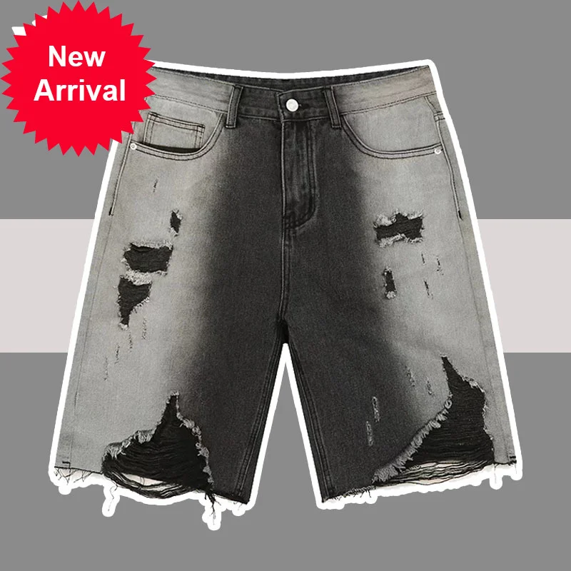 High Denim Shorts Men Street Gradient Hole Washed Straight Short Jeans Hip Hop Retro Hole Distressed Oversize Knee Length Pants
High Denim Shorts Men Street Gradient Hole Washed Straight Short Jeans Hip Hop Retro Hole Distressed Oversize Knee Length Pants