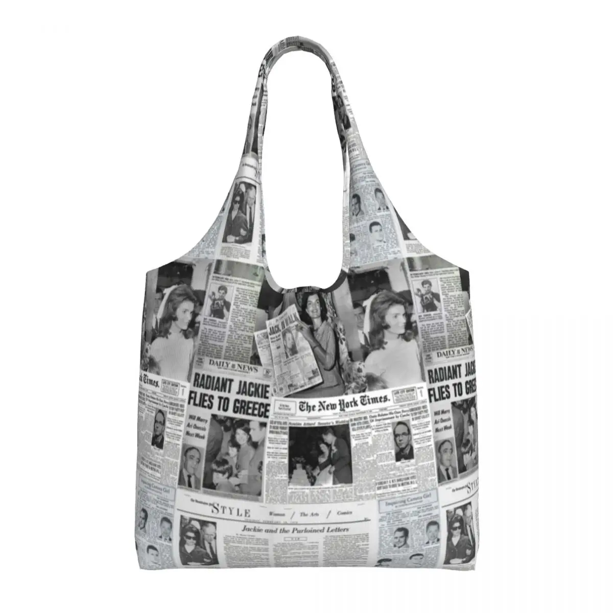 Newspaper Collage Shopping Bag Jackie Kennedy Woman Gifts Handbags Vintage Polyester Outdoor Bags
Newspaper Collage Shopping Bag Jackie Kennedy Woman Gifts Handbags Vintage Polyester Outdoor Bags