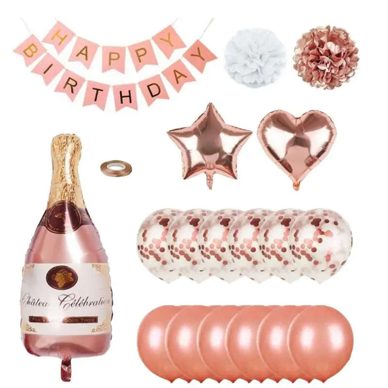 

Happy Birthday Party Balloons Set Wedding Decorations Rose Gold Foil Star Round Champagne Balloon Baby Shower Birthday Supplies