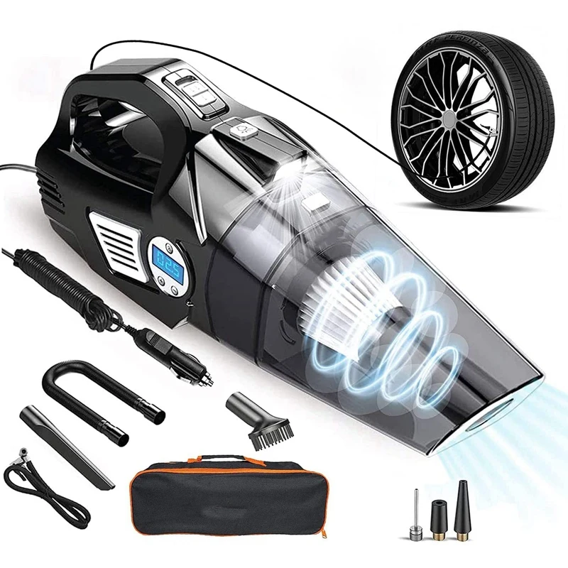 Car Vacuum Cleaner 4-In-1 Tire Inflator With Digital Tire Pressure Gauge Led Light 12V 150W Handheld Wet/Dry Car Hoover
Car Vacuum Cleaner 4-In-1 Tire Inflator With Digital Tire Pressure Gauge Led Light 12V 150W Handheld Wet/Dry Car Hoover