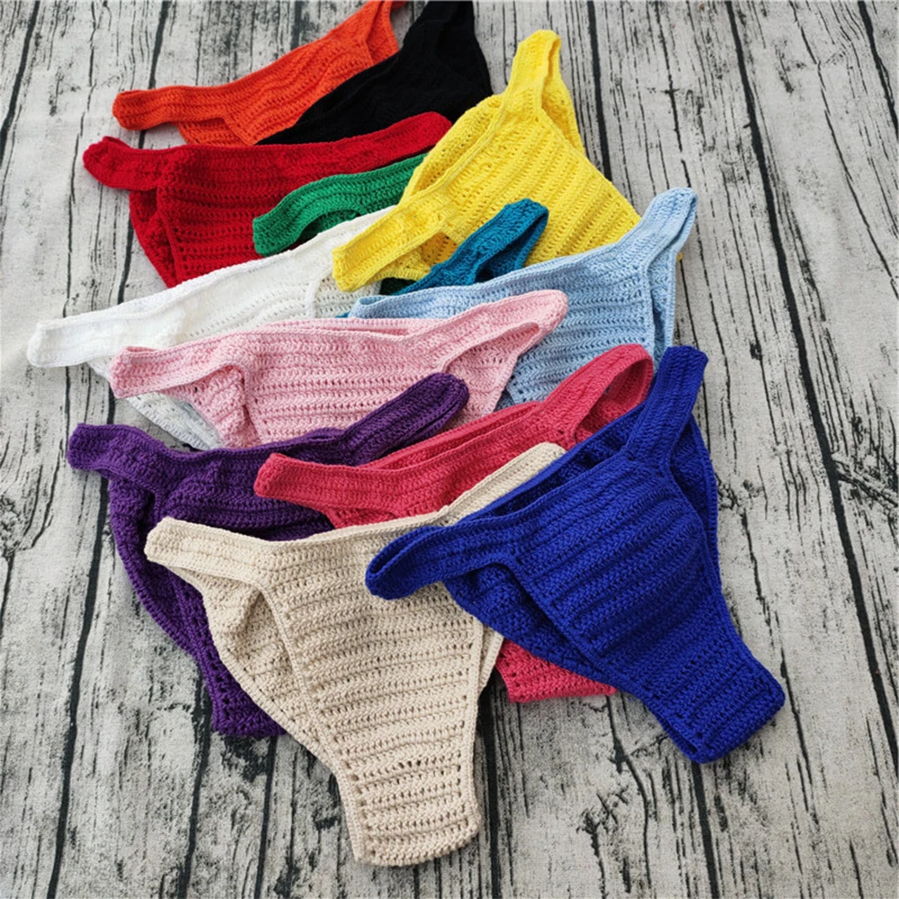 

Couple Knitting Underwar Mens Womens Sunbathing Hand Crochet Thong Breathable Bikini Beach Underpants G String Special Panties