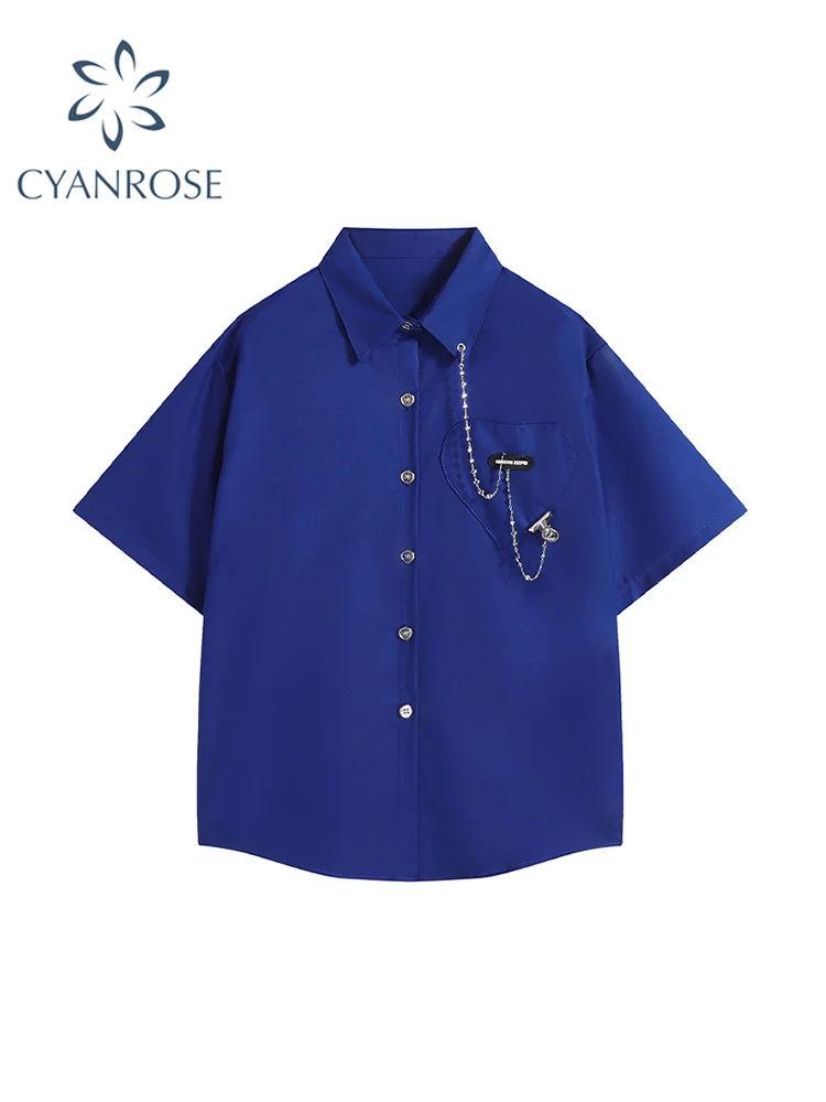 2022 Summer Women Blue Shirts Hip Hop Y2k Oversized Streetwear Blouses Female Tops Casual Loose Punk BF Korean Style Blusas Top
2022 Summer Women Blue Shirts Hip Hop Y2k Oversized Streetwear Blouses Female Tops Casual Loose Punk BF Korean Style Blusas Top