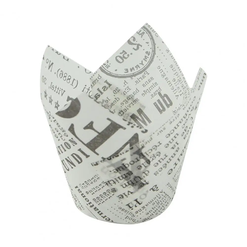 

Paper Oil-proof Heat-resistant Cup 50 Pcs Cupcake Liner Newspaper Style Baking Cassettes Tulip Muffin Cupcake