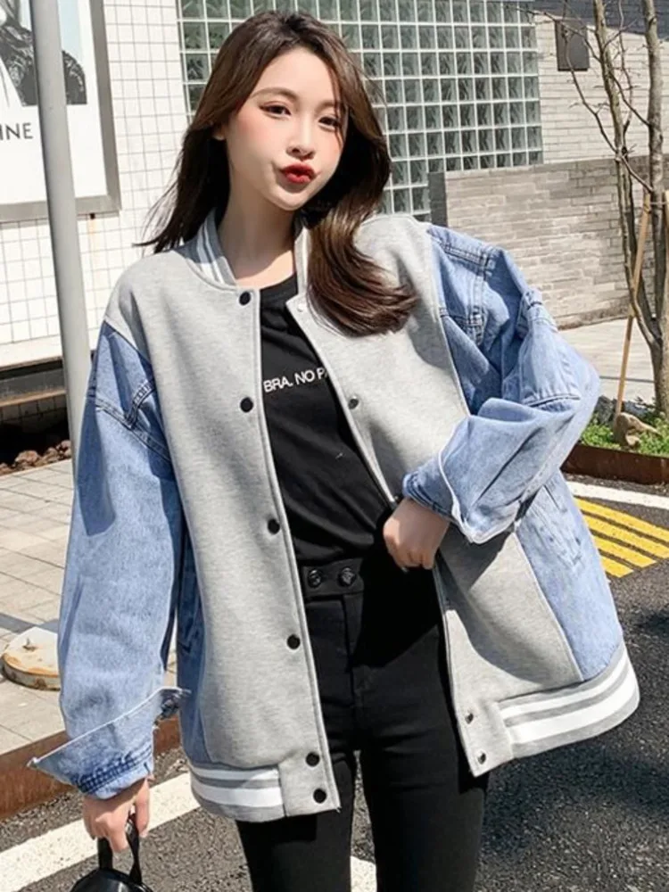 2022 Spring Autumn Denim Jacket Women's Stand Collar Loose Single Breasted Stitched Baseball Jacket Korean Fashion Vintage Coat
2022 Spring Autumn Denim Jacket Women's Stand Collar Loose Single Breasted Stitched Baseball Jacket Korean Fashion Vintage Coat