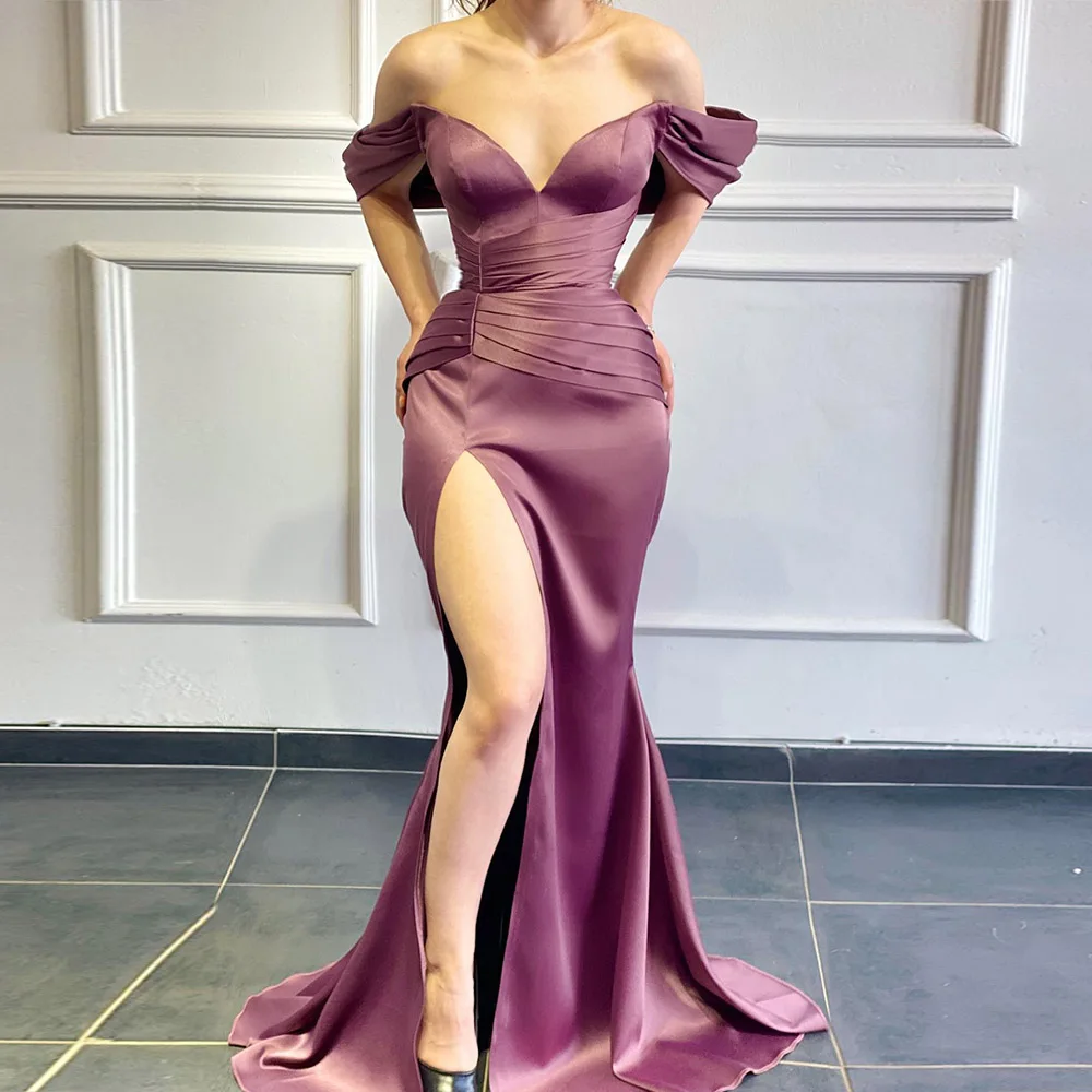 Simple Formal Party Dress V-Neck Off-The-Shoulder Long Satin Pageant Gowns 2022 Pleat Side Split Sexy Mermaid Evening Dresses
Simple Formal Party Dress V-Neck Off-The-Shoulder Long Satin Pageant Gowns 2022 Pleat Side Split Sexy Mermaid Evening Dresses