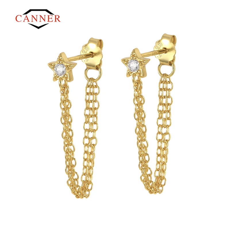 CANNER 925 Sterling Silver 18K Gold Plated 3 Little Chains Zircon Star Piercing Stud Earrings for Women Fine Jewelry Pendientes
CANNER 925 Sterling Silver 18K Gold Plated 3 Little Chains Zircon Star Piercing Stud Earrings for Women Fine Jewelry Pendientes