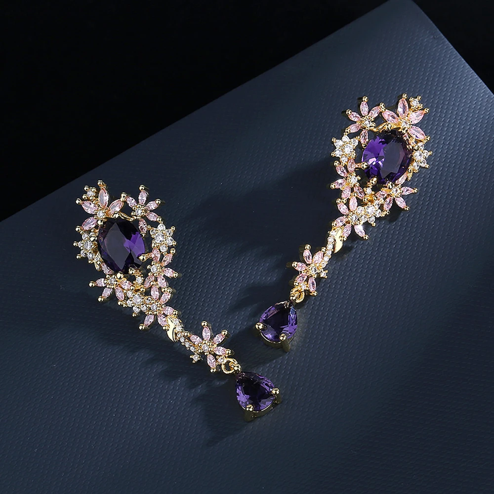 WPB Premium Women Earrings Shiny Purple Flower Earrings Female Luxury Jewelry Shiny Zircon Design Girl's Gift Party New
WPB Premium Women Earrings Shiny Purple Flower Earrings Female Luxury Jewelry Shiny Zircon Design Girl's Gift Party New
