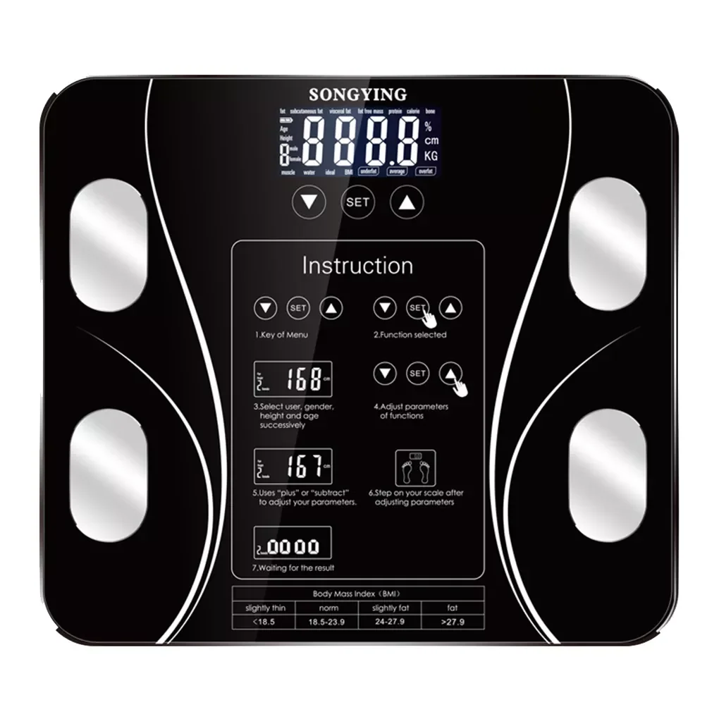 

Цифровые весы для индекса массы тела и жира, напольные Умные Электронные весы с ЖК-дисплеем и индексом массы тела