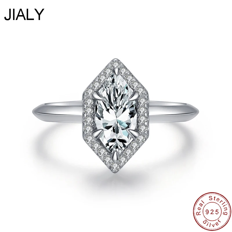 

JIALY Solid European Rhombus AAA CZ S925 Sterling Silver Ring For Women Birthday Party Wedding Gift Jewelry