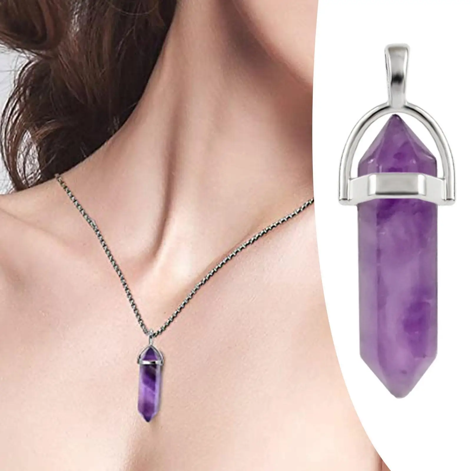 

Natural Hexagonal Amethyst Pendant Reiki Chakra Healing Necklace Women Accessories Gemstones Bead Pendant Purple Crystal Je O6r0