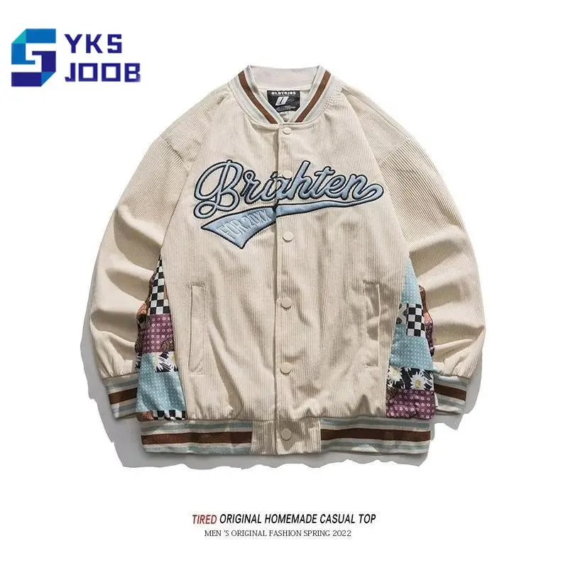 

Men Retro Baseball Jacket Streetwear Corduroy Letter Embroidery Hip Hop Bomber Jackets Unisex Harajuku Loose Punk Varsity Coats