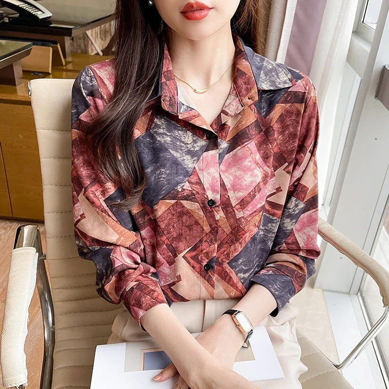 Chiffon Women's Shirts New Print Vintage Blouses Loose Spring/Summer Polo-neck Ladies Clothing Long Sleeves Fashion Tops
Chiffon Women's Shirts New Print Vintage Blouses Loose Spring/Summer Polo-neck Ladies Clothing Long Sleeves Fashion Tops