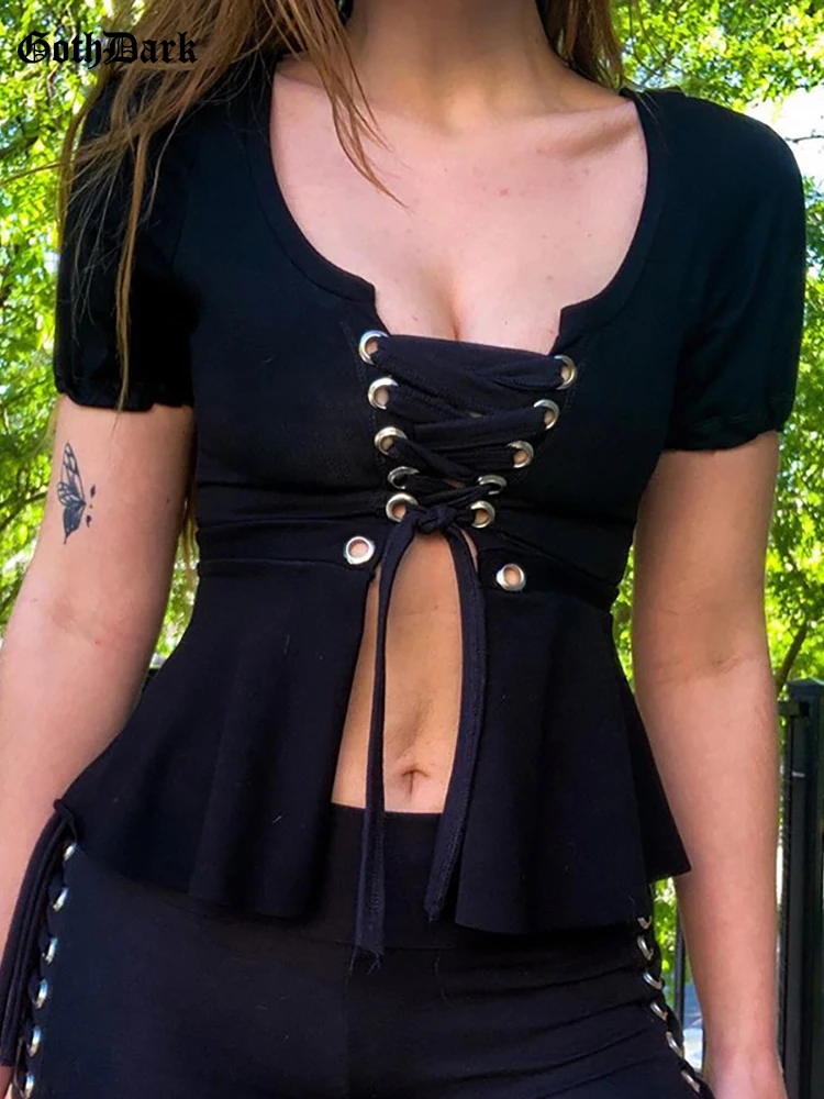 Goth Dark Grunge Bandage Bodycon Women Blouses Gothic Short Sleeve Sexy Summer T-shirts Black Patchwork Fashion Streetwear Tops
Goth Dark Grunge Bandage Bodycon Women Blouses Gothic Short Sleeve Sexy Summer T-shirts Black Patchwork Fashion Streetwear Tops