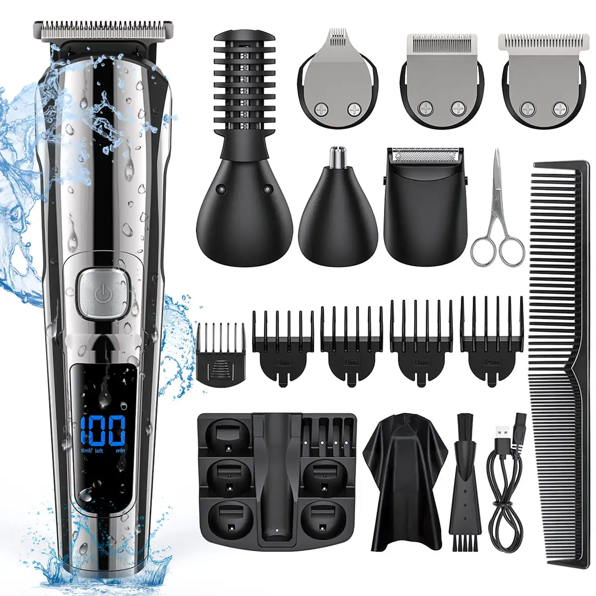 15 in 1 Hair Clippers, IPX7 Hair Beard Trimmer USB Rechargeable Male Cordless Haircut Groomer Kit
15 in 1 Hair Clippers, IPX7 Hair Beard Trimmer USB Rechargeable Male Cordless Haircut Groomer Kit