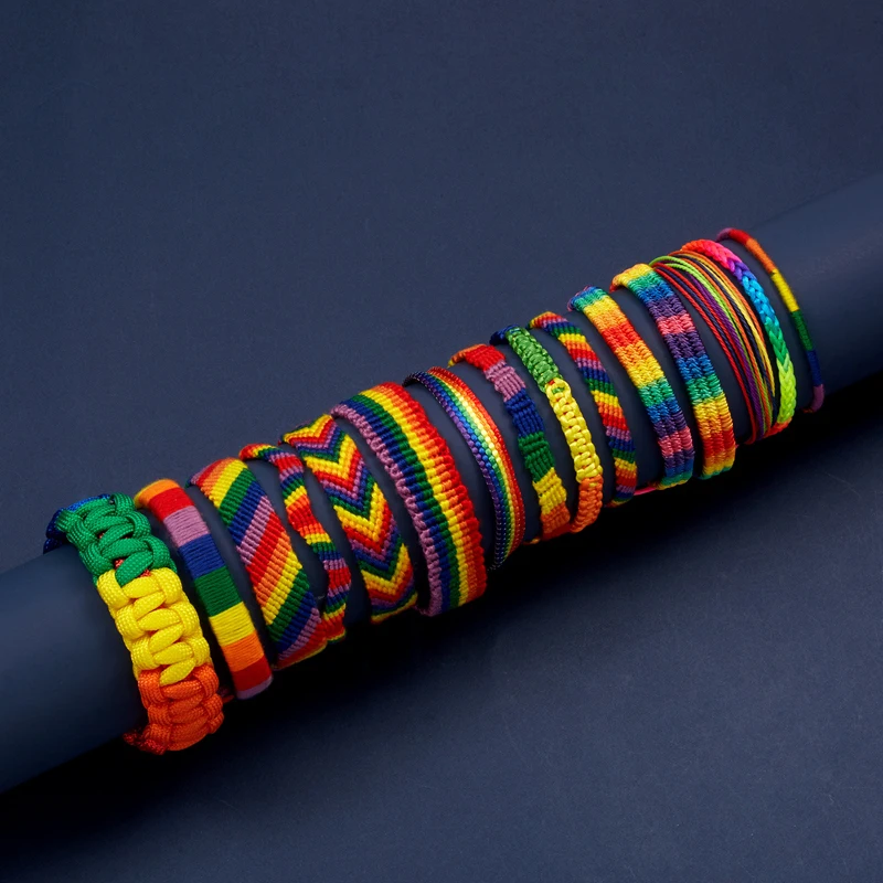Colorful Rainbow Weave Charm Bracelets for Lovers GLBT Gay Handmade Braided Bracelet Couple Friendship Jewelry Gifts Wholesale
Colorful Rainbow Weave Charm Bracelets for Lovers GLBT Gay Handmade Braided Bracelet Couple Friendship Jewelry Gifts Wholesale
