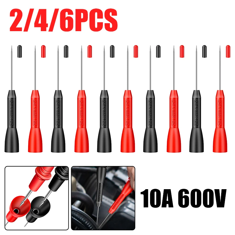 

2/4/6pcs Insulation Piercing Needle Pin Non Destructive Multimeter Test Probe 10A 600V for 2mm Test Lead Multimeter Test Probes