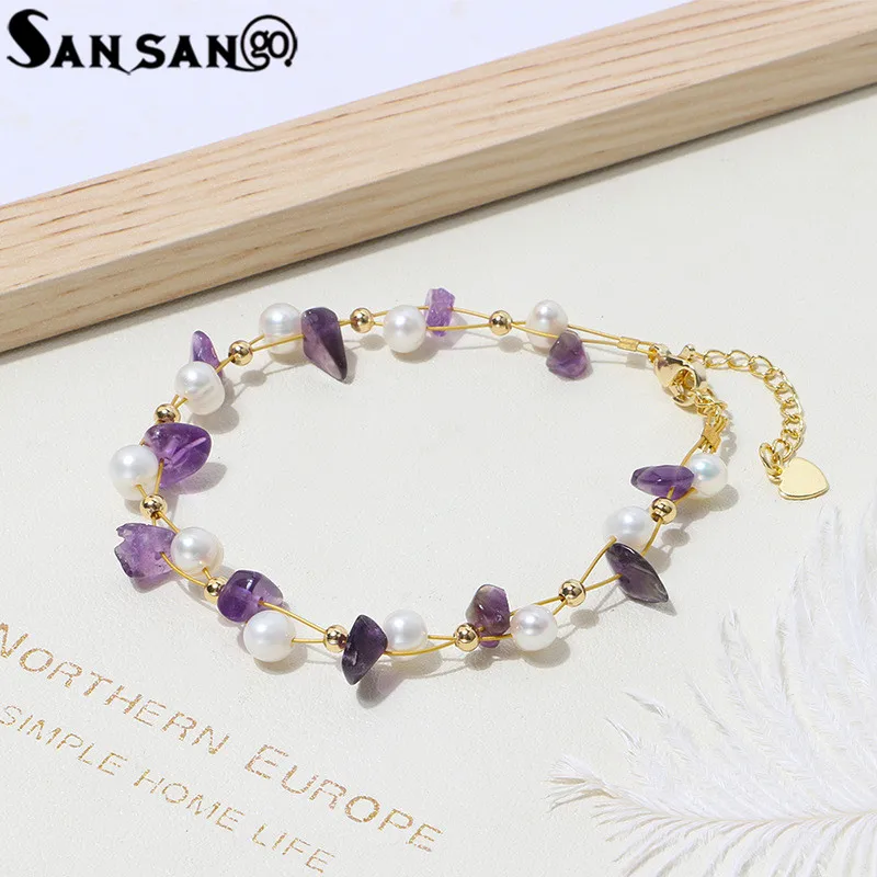 Gravel Natural Stones Amethyst Pearl bracelet for Women Copper Beads Chain Bracelets Fashion Wedding Jewelry
Gravel Natural Stones Amethyst Pearl bracelet for Women Copper Beads Chain Bracelets Fashion Wedding Jewelry
