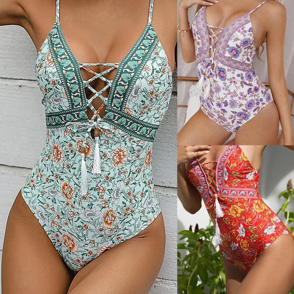 Sling V-neck Padded Girls Monokini Floral Print Front Bandage One Piece Swimsuit for Beach
Sling V-neck Padded Girls Monokini Floral Print Front Bandage One Piece Swimsuit for Beach