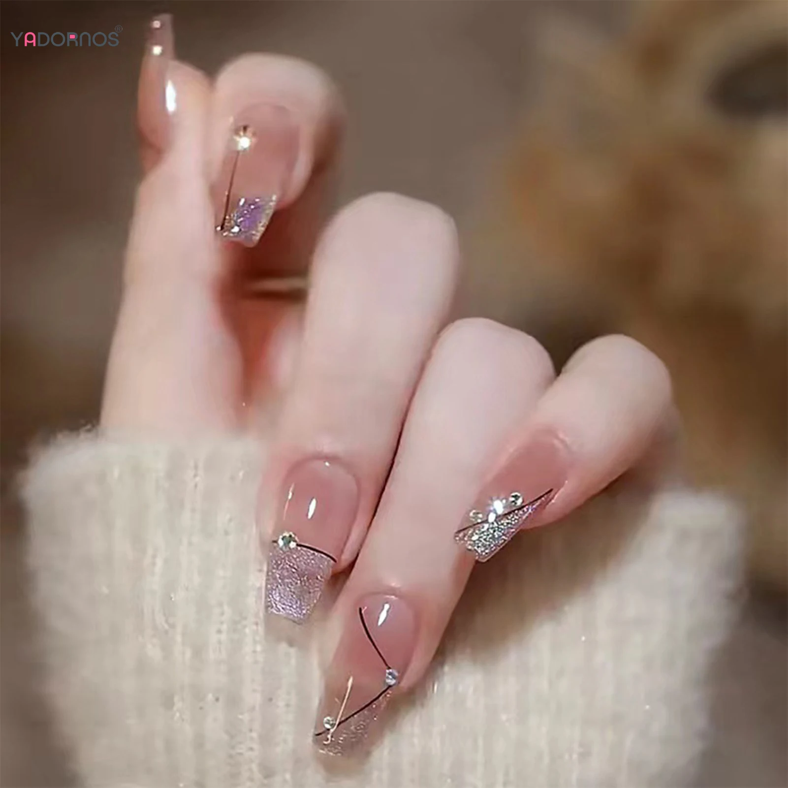 Translucent Press on Nails Diamond Designs Glitter Sequins Fake Nails French Nude Color False Nail Tips for Women Korean Fashion
Translucent Press on Nails Diamond Designs Glitter Sequins Fake Nails French Nude Color False Nail Tips for Women Korean Fashion