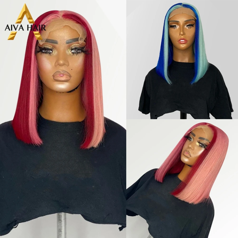 Highlight Red Pink Synthetic Bob Short Cut Wig Transparent 13X4 Lace Front Straight Pixie Blue Color Drag Queen Wigs For Women
Highlight Red Pink Synthetic Bob Short Cut Wig Transparent 13X4 Lace Front Straight Pixie Blue Color Drag Queen Wigs For Women