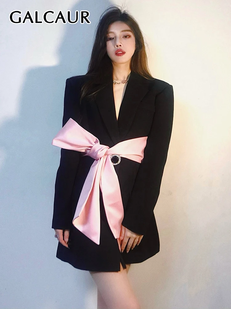 

GALCAUR Korean Fashion Blazer For Women Notched Collar Long Sleeve Patchwork Colorblock Blazers Female Spring Clothing Style New