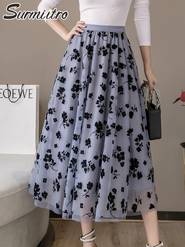 SURMIITRO 2022 Spring Summer Korean Fashion Mesh Floral Flocking Tulle Women Midi Long High Waist A Line Pleated Skirt Female
SURMIITRO 2022 Spring Summer Korean Fashion Mesh Floral Flocking Tulle Women Midi Long High Waist A Line Pleated Skirt Female