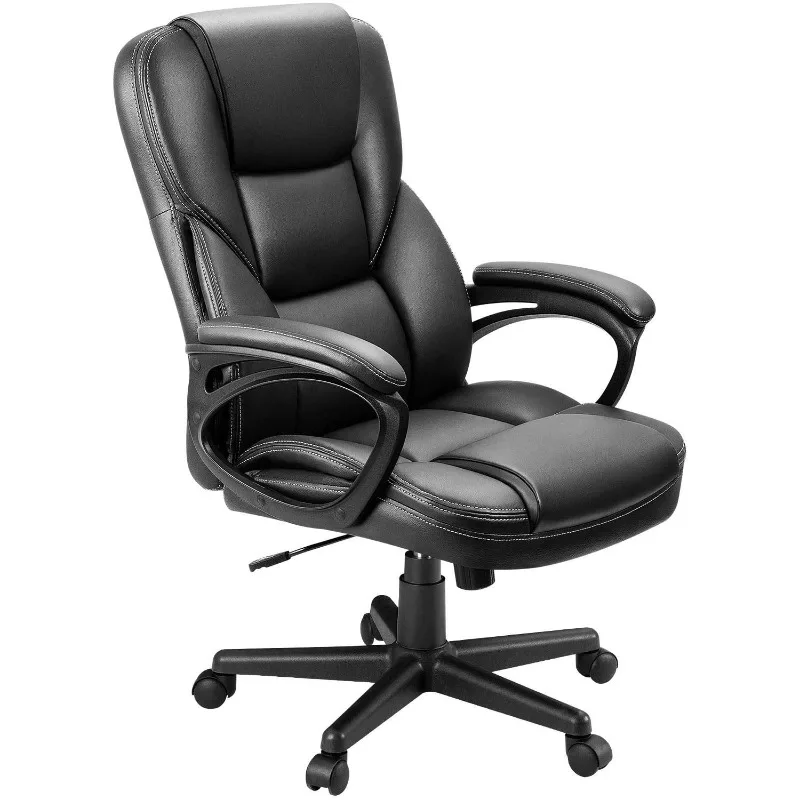 

Офисный стул руководителя из искусственной кожи с высокой спинкой и поддержкой поясницы, черный