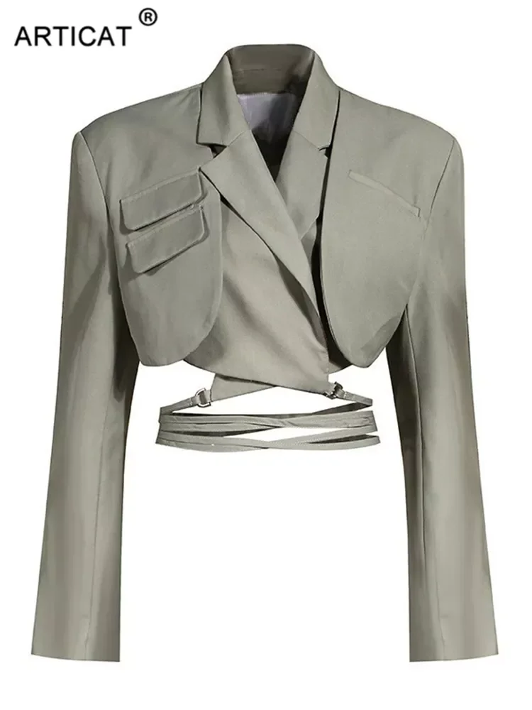 Articat Gray Double Layer Bandage Slim Blazer Women Long Sleeve Pocket Short Jacket Female Notched Collar Outwear Tops 2021 New
Articat Gray Double Layer Bandage Slim Blazer Women Long Sleeve Pocket Short Jacket Female Notched Collar Outwear Tops 2021 New