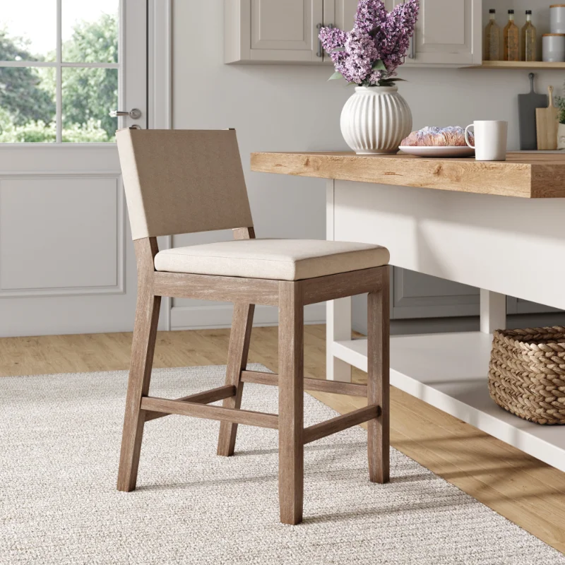 Nathan James Linus Modern Upholstered Counter Height Bar Stool with Back and Solid Rubberwood Legs in a Wire-Br 
Nathan James Linus Modern Upholstered Counter Height Bar Stool with Back and Solid Rubberwood Legs in a Wire-Br