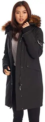 

NORTH Women\u2019s Vegan Down Long Parka Jacket - Water Repellent, Windproof, Warm Insulated Winter Coat with Faux Fur Hood Biki