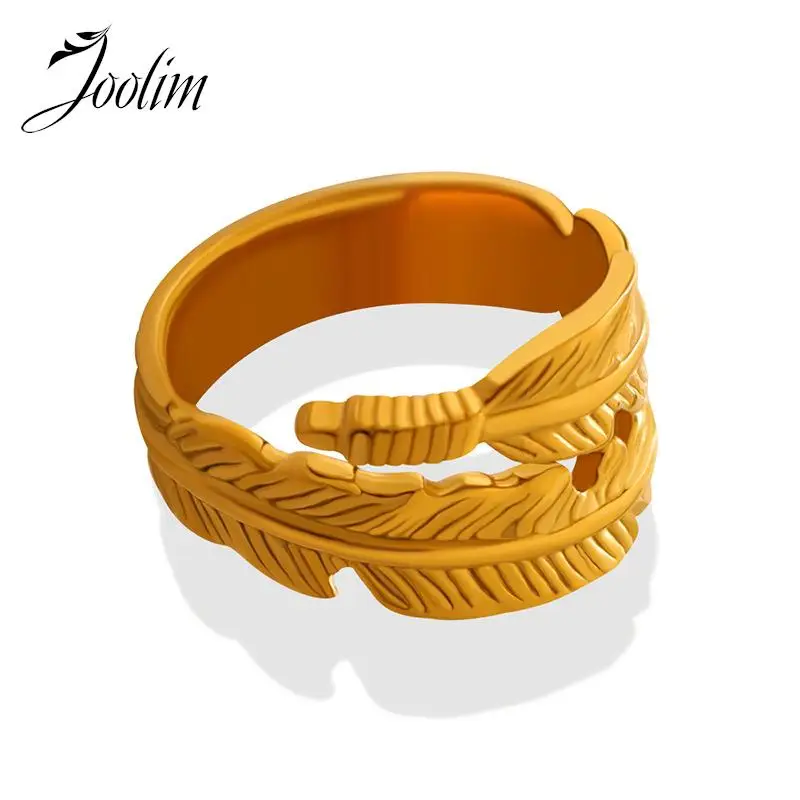 Joolim Jewelry Wholesale High End PVD Waterproof Personality Trend Roll Feather Stainless Steel Rings for Women
Joolim Jewelry Wholesale High End PVD Waterproof Personality Trend Roll Feather Stainless Steel Rings for Women