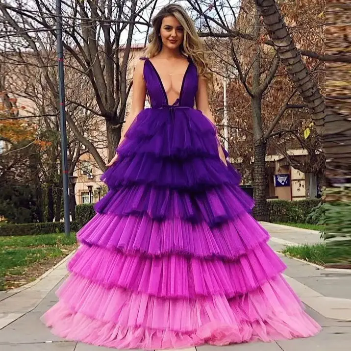 Винтажное Модное пышное платье темного цвета с градиентом, сексуальное платье без рукавов с глубоким V-образным вырезом, многослойное Тюлевое платье для выпускного вечера, доступные размеры 
Винтажное Модное пышное платье темного цвета с градиентом, сексуальное платье без рукавов с глубоким V-образным вырезом, многослойное Тюлевое платье для выпускного вечера, доступные размеры