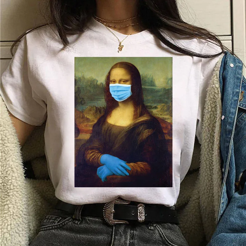 

Funny Women T Shirt Mona Lisa Mask Aesthetic Harajuku T Shirt Female Vintage Graphic T-shirt 90s Tshirt Tees Casual White Tops