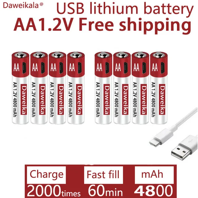 AA rechargeable lithium battery, 1.2V USB rechargeable AA battery, AA, 4800mAh, toy mouse remote control, free delivery CE FCC
AA rechargeable lithium battery, 1.2V USB rechargeable AA battery, AA, 4800mAh, toy mouse remote control, free delivery CE FCC