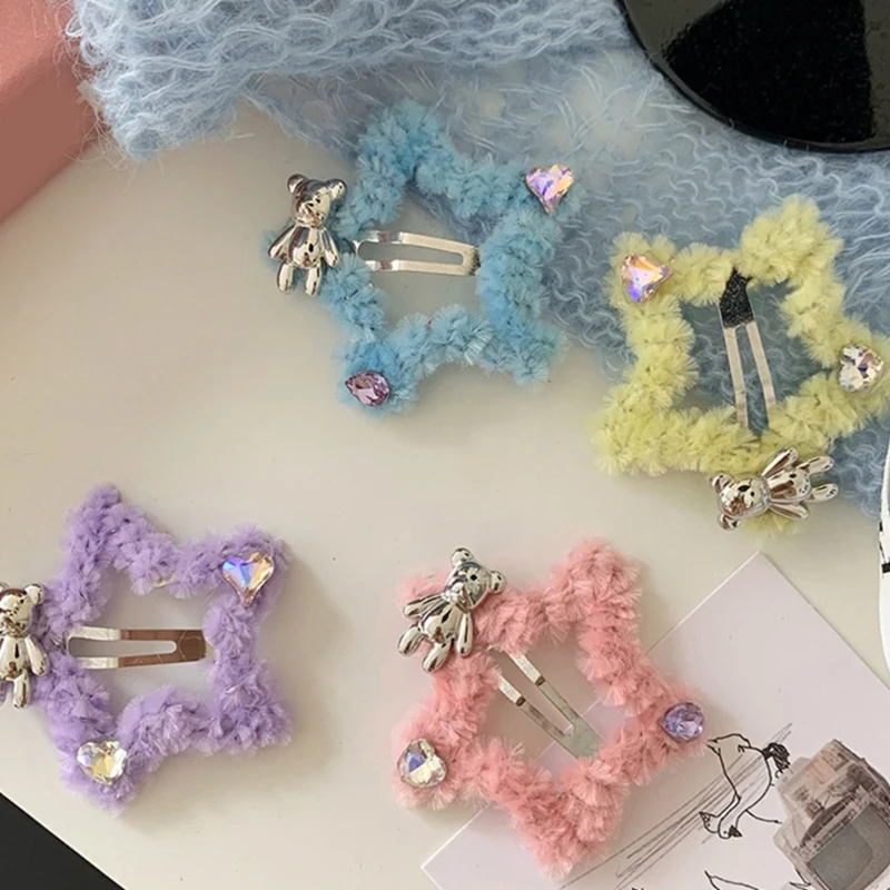 Эстетичная металлическая заколка для волос Y2k в виде плюшевой звезды для женщин, Очаровательная Женская заколка для волос DXAA